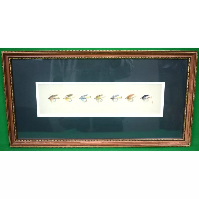 “7 Wet Trout Flies” 1997 Watercolour by (British, Harry Spencer)