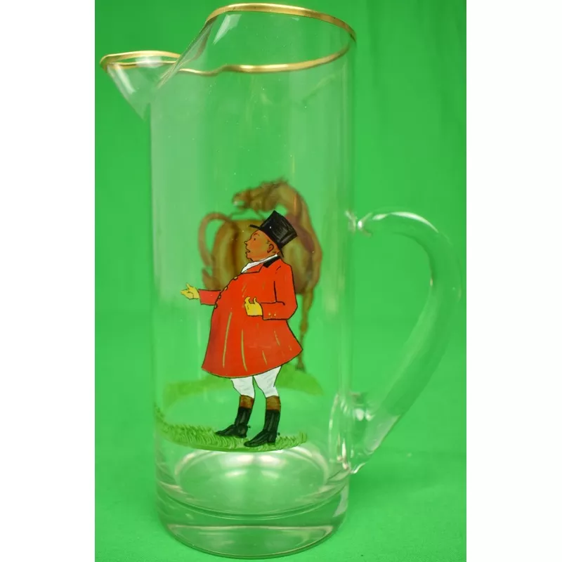“Abercrombie & Fitch Glass Pitcher w/ Hand-Painted Fox Hunt Scene” (SOLD)