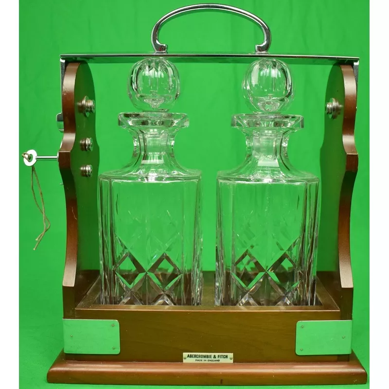 “Abercrombie & Fitch Twin Crystal Decanter Tantalus Cabinet Made in England”