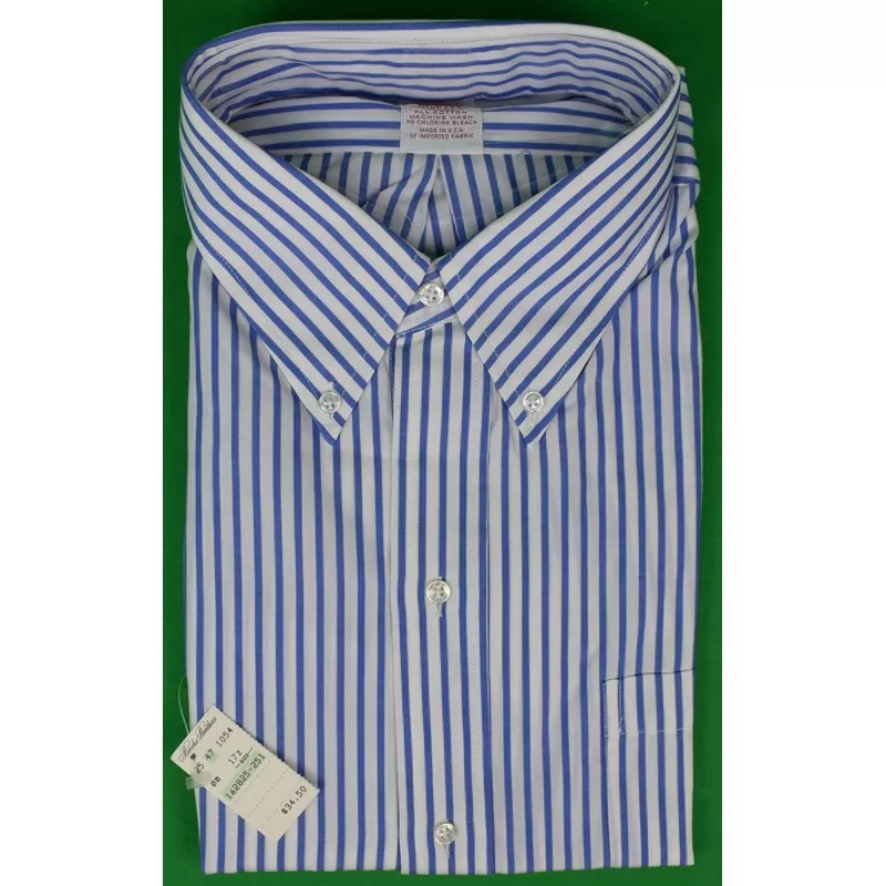 “Brooks Brothers Blue Bengal Stripe S/S B/D Sport Shirt” Sz 17 1/2 (DEADSTOCK w/ BB Tag)