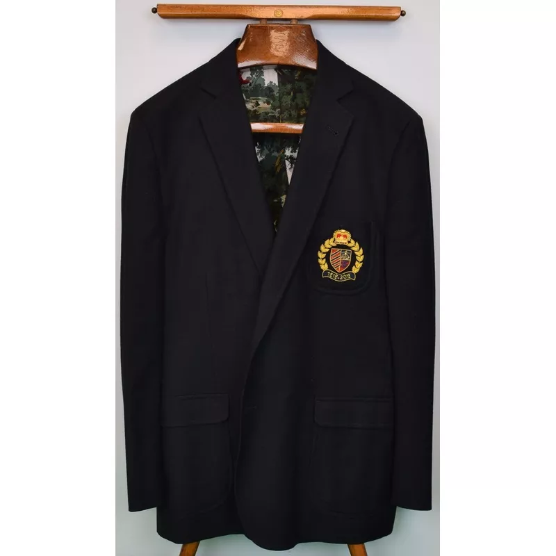 “Brooks Brothers x Social Primer Limited Edition Doeskin Flannel c2018 Navy Blazer w/ Huntsman Print Toile Lining & Bullion Badge” Sz 46R