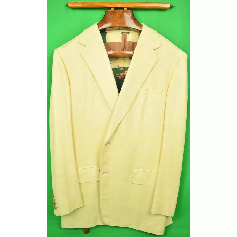 “Chipp Yellow Shantung Silk Blazer w/ Equestrian Jockey Scarf Lining” Sz: 46L (SOLD)