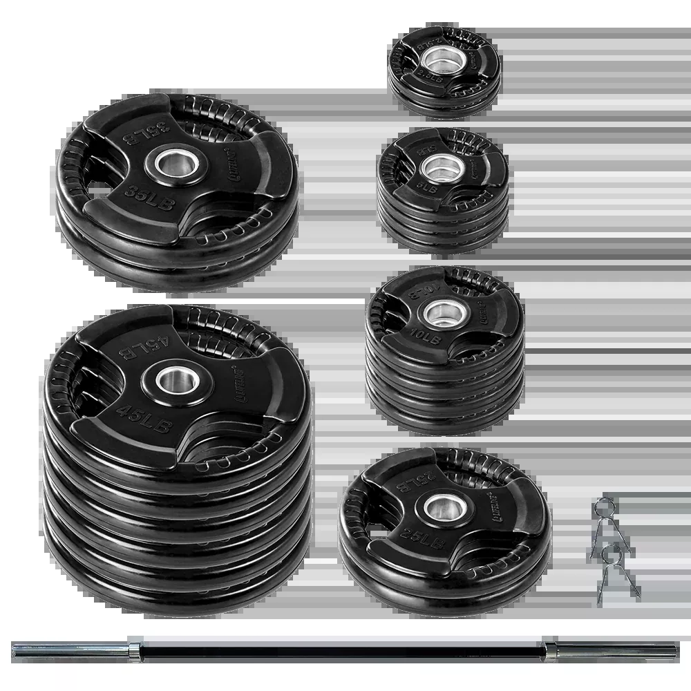 Lifeline Olympic Rubber Grip Plate Sets with Olympic Bar - Multiple Sizes Available