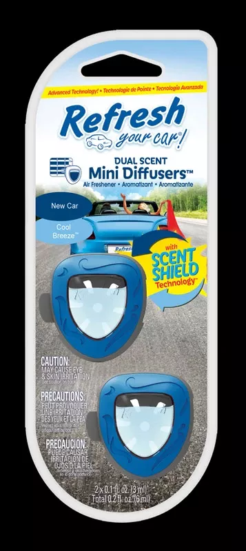 ! Mini Diffusers New Car /cool Breeze Scent Car Air Freshener 0.2 Oz Liquid 2 Pk