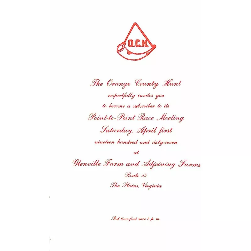 ‘The Orange County Hunt Point-to-Point Race Meeting 1967 Invite Card’