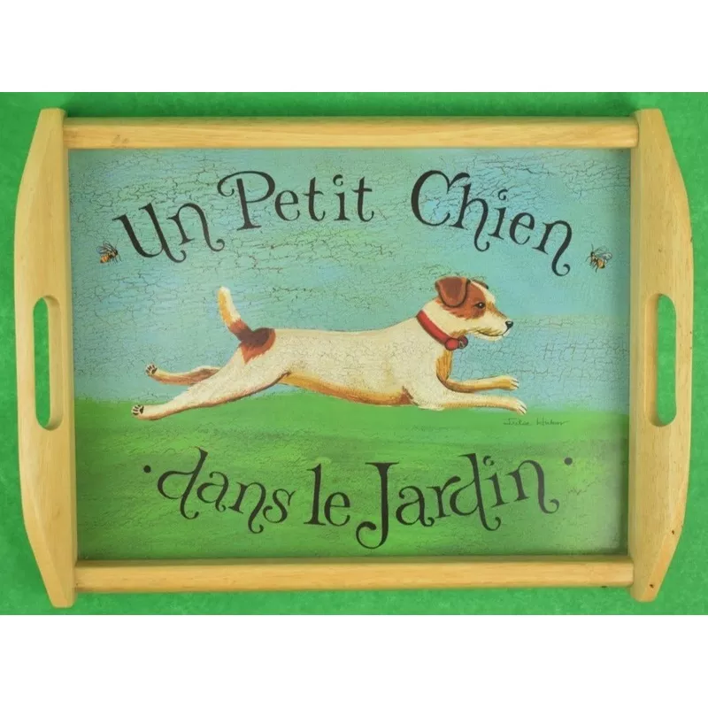 ‘Un Petit Chien Dans Le Jardin’ Jack Russell Oak Frame Bar Tray (SOLD)