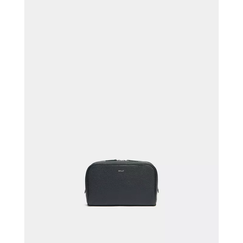 York Pouch In Navy Blue Grained Leather