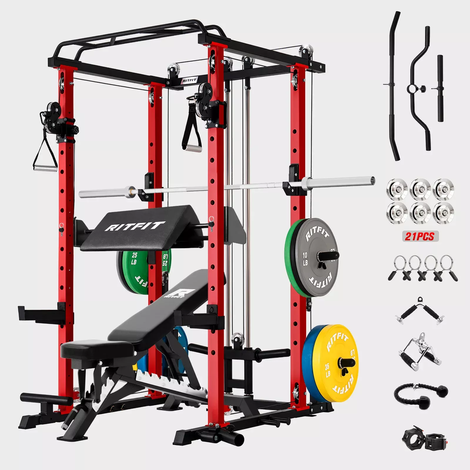 ZoomPatentedRitFit P3 Power Cage 1200lbs Home Gym Package