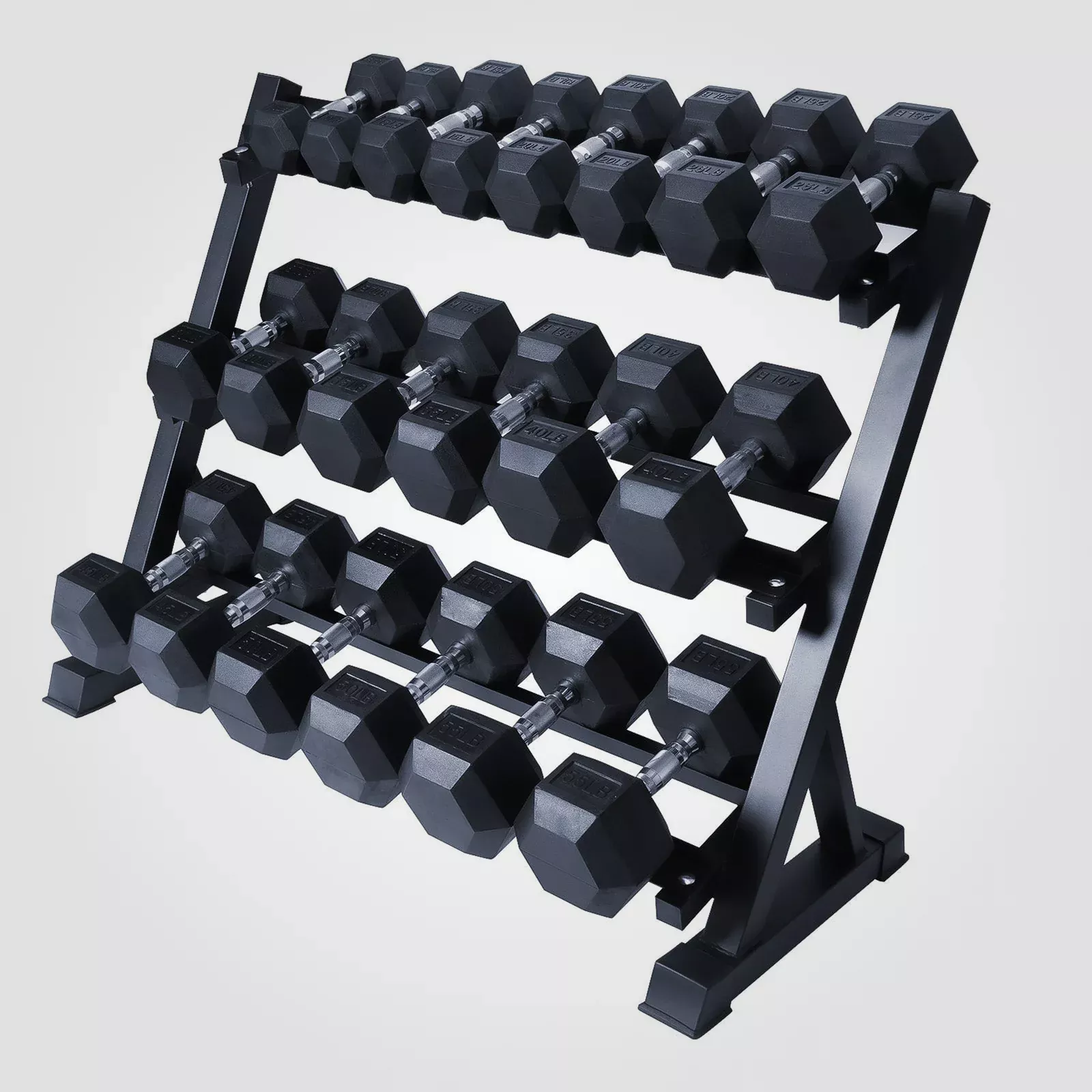 ZoomRitFit Rubber Hex Dumbbell Set with Rack